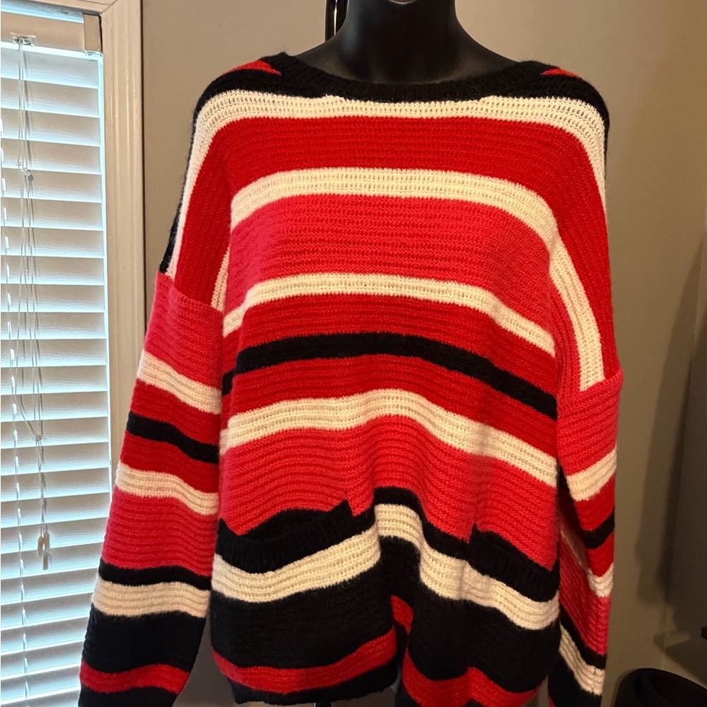 JODIFL Red, Black, and White Striped Sweater